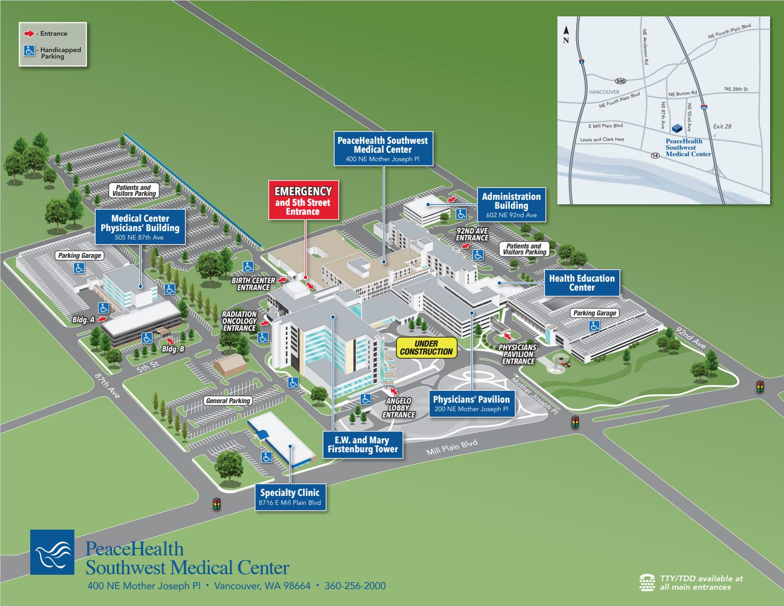 Bird's eye view illustration of Southwest Medical Center campus