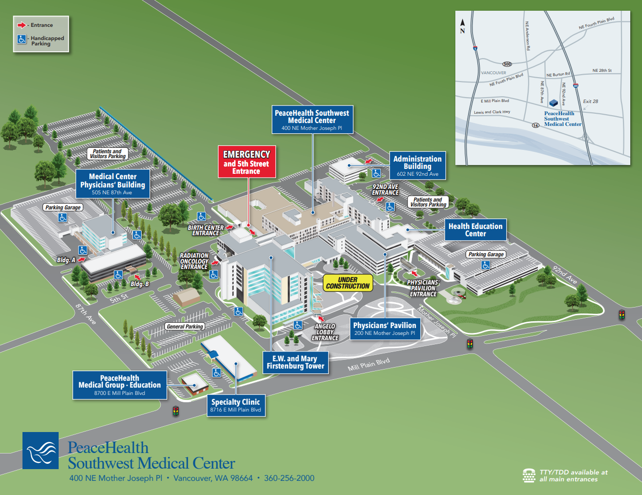 Bird's eye view illustration of Southwest Medical Center campus