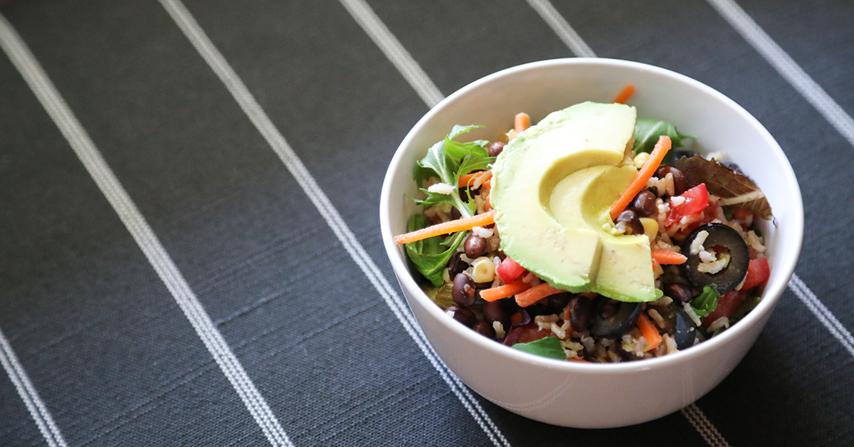 Rice bean bowl with avocado recipe