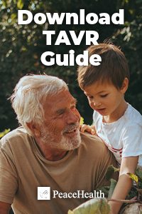Cover of the TAVR Guide with a photo of a young boy and a grandfather smiling