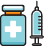 An icon of a medicine bottle and vaccine needle