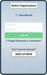 Screenshot of a mobile device with the MyChart login screen displaying