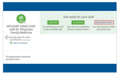 Screenshot of step 3 when starting a PeaceHealth Video Visit