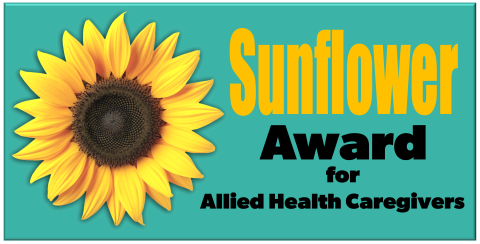 Sunflower Award Logo with Sunflower picture on teal background with text: "Sunflower Award for Allied Health Caregivers"