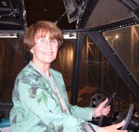 Julie Reiersgaard at the pilot controls