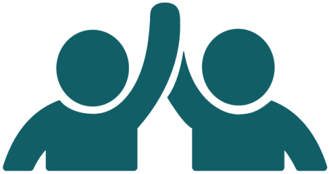 Silhouette of 2 human figures giving a high five