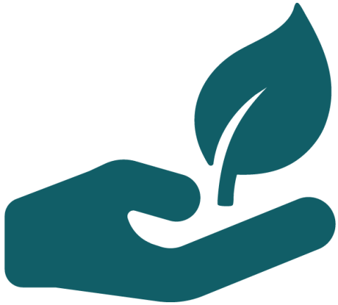 Silhouette of a hand underneath a leaf