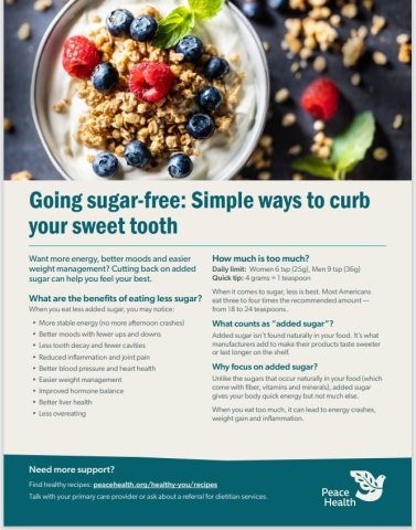 front side of handout on going sugar-free