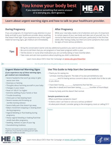 CDC maternal health conversation card