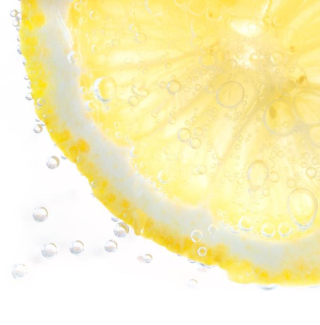 Lemon slice with water splashing off of it