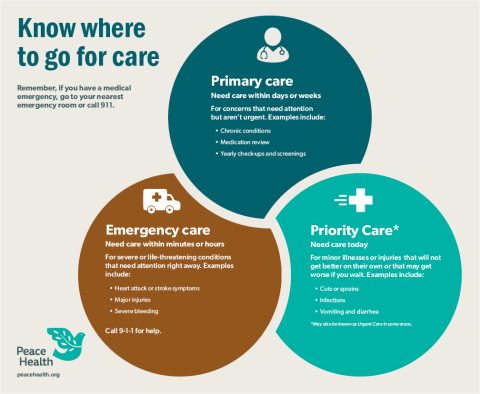 three circles representing primary care, priority care and emergency care