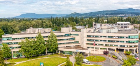 Exterior overhead of PeaceHealth St. Joseph Medical Center in Bellingham, Washington