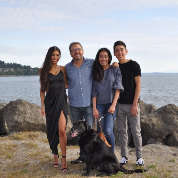 Caro Mathews with her husband, daughter, son and dog