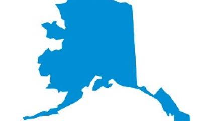 Blue silhouette of the shape of Alaska
