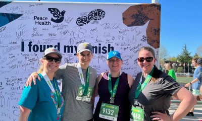 Sacred Heart Foundation team caregivers Kim Johannsen, Alexa Sharps, Erika Swanson and Amy Quiring at the 2023 Eugene Marathon.