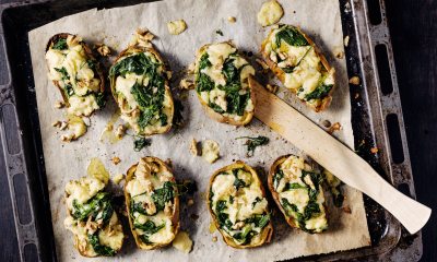 Stuffed baked potatoes with mushrooms and spinach recipe