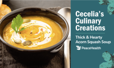 Closeup of bowl of squash soup