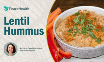 bowl of lentil hummus and dietitian Cecelia Jacobson