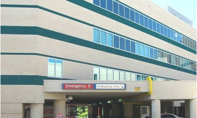 Front exterior view of the St. Joseph Medical Center Emergency Room entrance in Bellingham, Washington