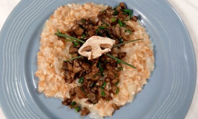 farro risotto recipe with a mushroom mix-in