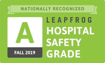 Text: Nationally Recognized Leapfrog Hospital Safety Grade of an A for Fall 2019