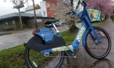 PeaceHealth Rides bicycle sitting in the rainy weather