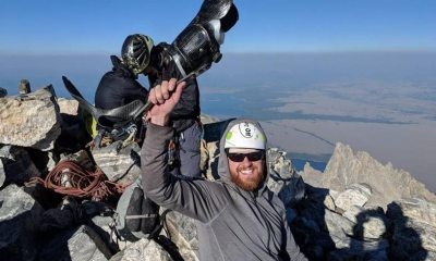 Jon happily waves his brace at the summit of Grand Teton