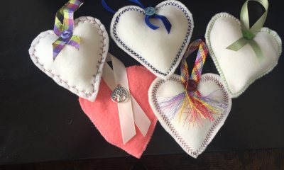 felt hearts created by Whatcom Hospice volunteers to share with families