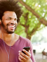 Man listening to music with headphones.