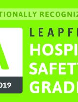 Text: Nationally Recognized Leapfrog Hospital Safety Grade of an A for Fall 2019