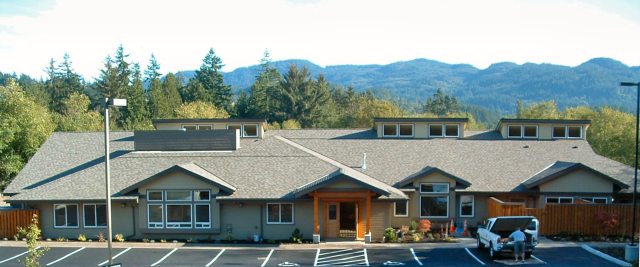 Exterior front entrance of Whatcom Hospice House in Bellingham, Washington