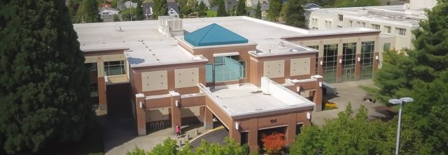 Exterior aerial view of peacehealth clinical building