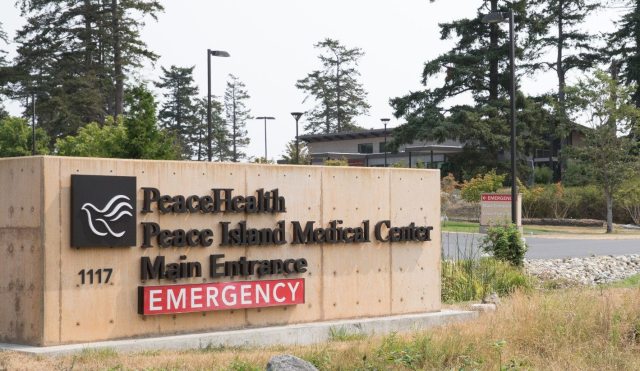 Entrance and sign to Peace Island Medical Center at Friday Harbor on San Juan Island