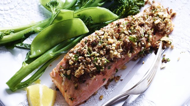 Walnut rosemary crusted salmon