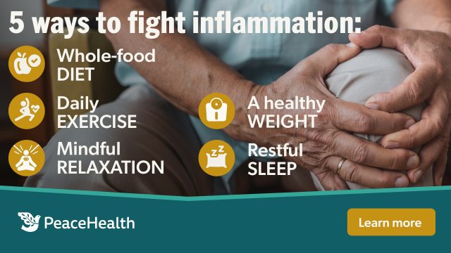 List of 5 ways to fight inflammation: diet, exercise, relaxation, weight, sleep