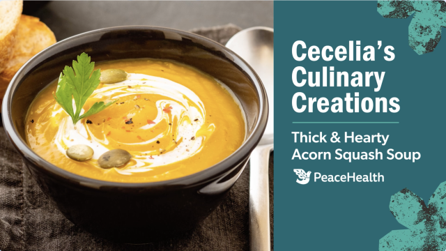 Closeup of bowl of squash soup