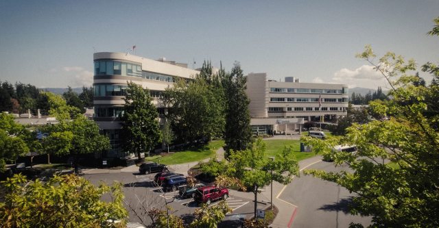 A summary view of St. Joseph Medical Center on a sunny day