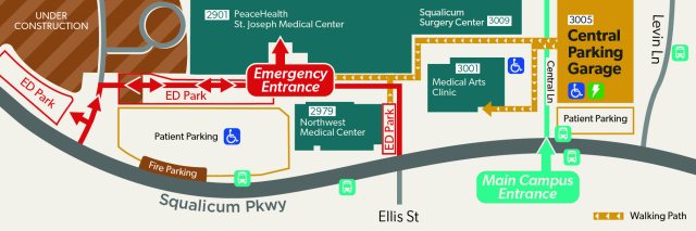 Zoom of ER visitor and patient parking map for March 2026