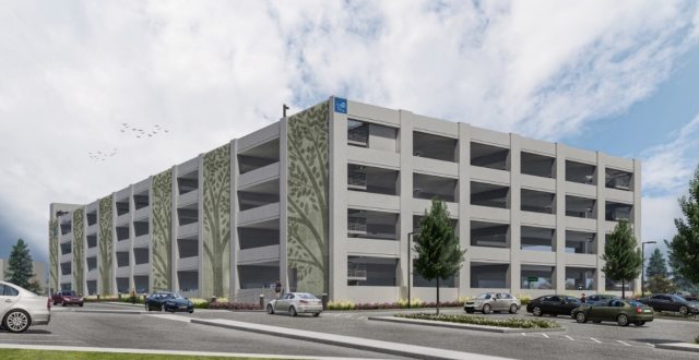 Rendering of new central garage at St. Joseph Medical Center