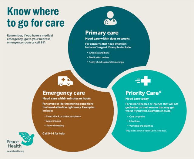 three circles representing primary care, priority care and emergency care