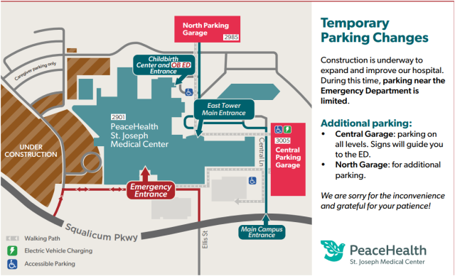 Temporary parking changes May 11 at St. Joseph Medical Center