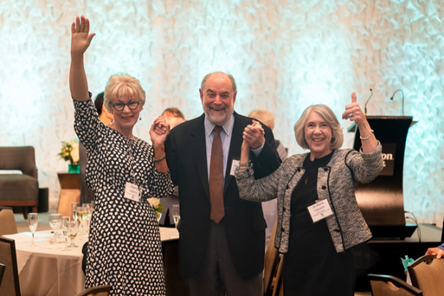 Campaign Co-Chairs Rainy Atkins, David Nierenberg and Jo Marie Hansen take a moment to celebrate the successful completion of the Healthcare Reimagined Campaign.