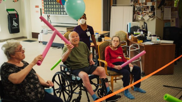 A group of patients at Ketchikan Medical Center enjoy each other's company