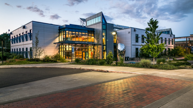 Lane Community College building at night