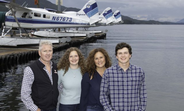 The Salazar family, Brien, Tessa, Angela and Gavin by airplane in Ketchikan, Alaska