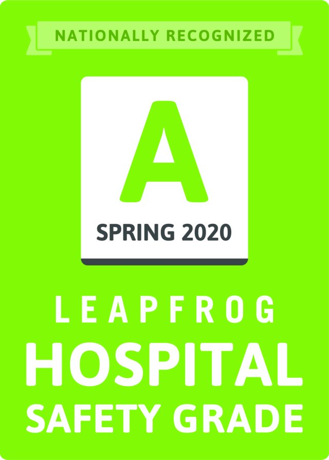Leapfrog Hospital Award badge, displaying an "A" rating