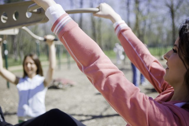 Women in a park exercising