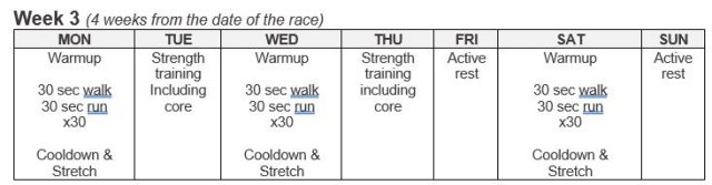 Week #3 exercise program to train for a 5k